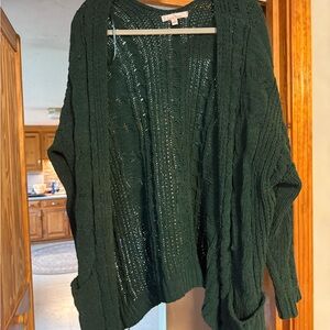 Love Tree Forest Green Open Knit Cardigan